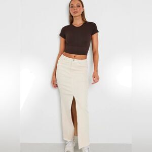 Cherry Mellow Women's Summer 100% Cotton Cream Maxi Denim Skirt Size M EUC